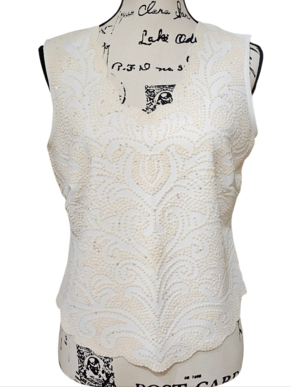 Metaphor White Beaded Scalloped Neckline Camisole